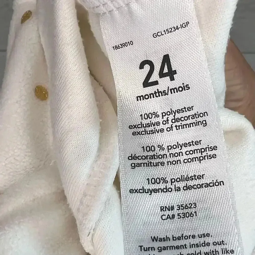 Carter’s white/gold polka dot fleece jumpsuit Size 24 months